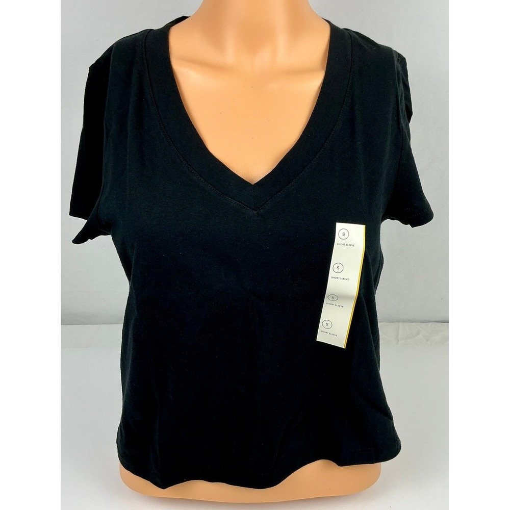 Universal Thread Womens V-Neck Short Sleeve T-Shirt Ebony Black Size S‎ NWT